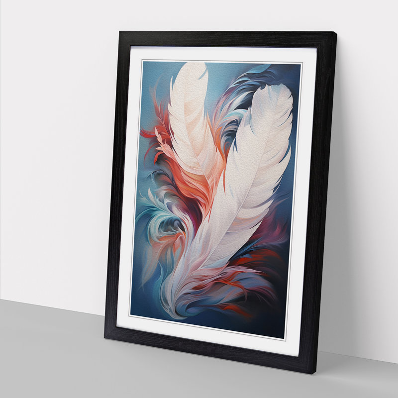 Feather Hard Edge No.2 - Single Picture Frame Print on Wood, 46cm H x 34cm W x 2cm D, Black