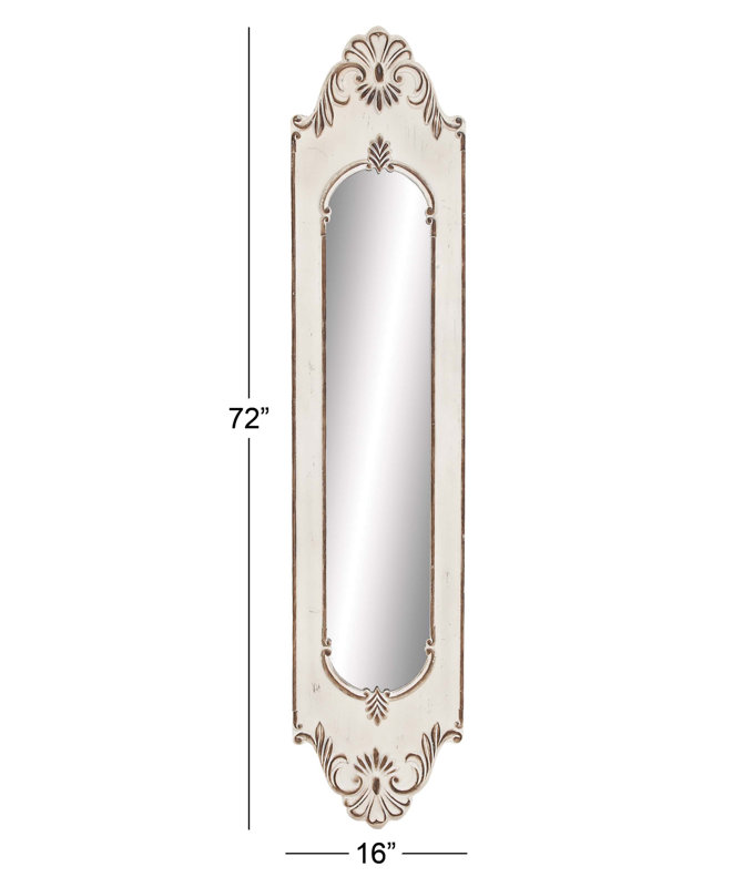 Distressed White Wood Full Length Arch Wall Mirror