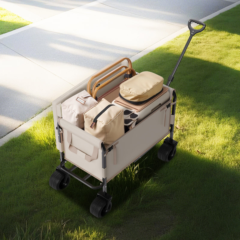 Foldable Wagon Cart Converts to Bench 550lb Load & 220L Utility Wagon for Camp