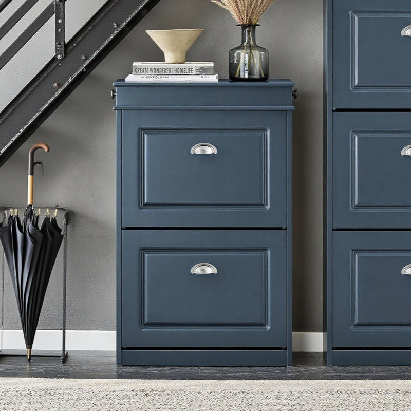 Petite armoire à chaussures bleue avec 2 tiroirs, Bleu, 32.5"H x 21"W x9.4"D