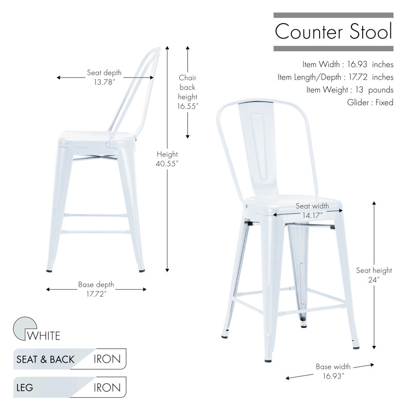 Tabouret de bar galvanisé Gainsborough, 24 po, Blanc