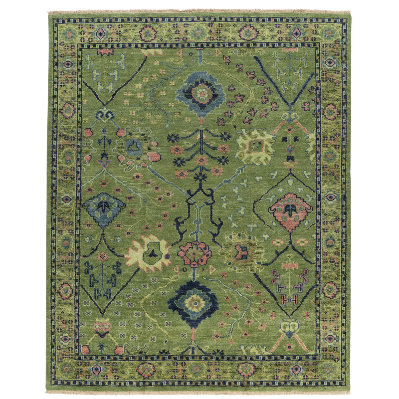Rock My Classics Hand Knotted Wool Oriental Area Rug in Green, Rectangle 8' x 10'