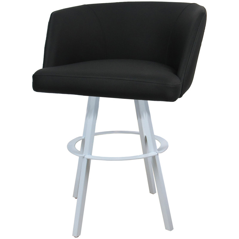 Tabouret de bar pivotant en métal 30 po avec base Warren, Vinyle noir, Blanc