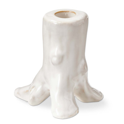 Petit porte-bougie en forme de tronc d'arbre en céramique blanche de tous les jours