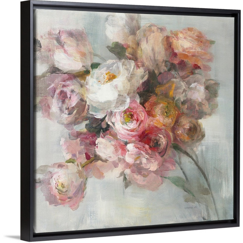 «Blush Bouquet», reproduction d'art sur toile, Cadre flottant noir, H 38 po x l 38 po x P 1,75 po