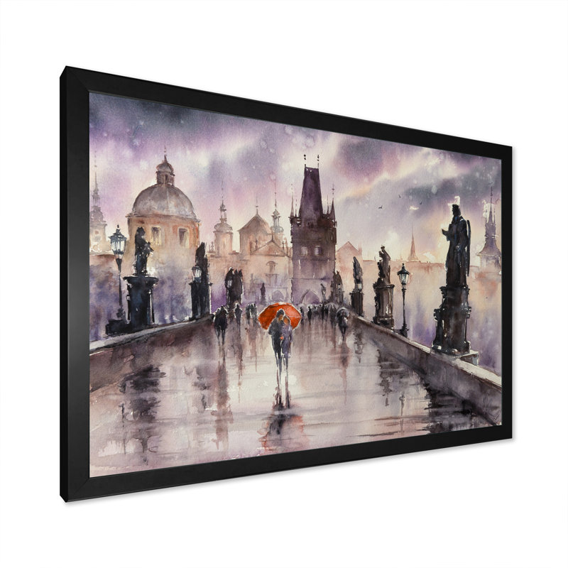 Vieux pont historique Charles, impression sur toile encadrée, Cadre photo noir, H 8 po x l 12 po x P 1 po