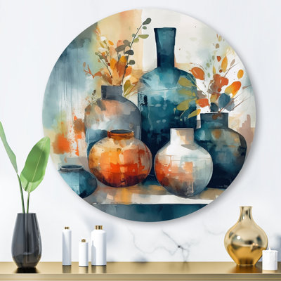 Art mural bohème bleu et orange artisanal Boho Pottery