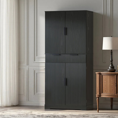 Armoire de cuisine cannelée avec 3 tiroirs à clavier et 6 tablettes de porte. Armoire de rangement réglable et autoportante pour la salle à manger, le bureau, le vestibule