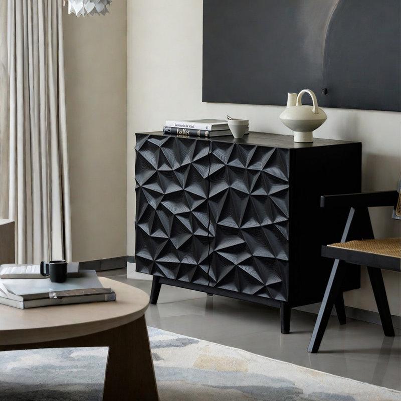 Armoire en chêne noir mat avec poignées rainurées