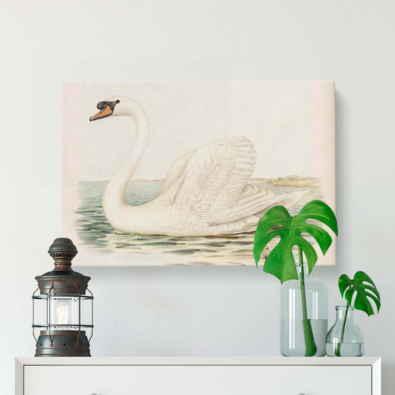 White Swan by Von Wright - Wrapped Canvas Painting, 50cm H x 76cm W x 3cm D