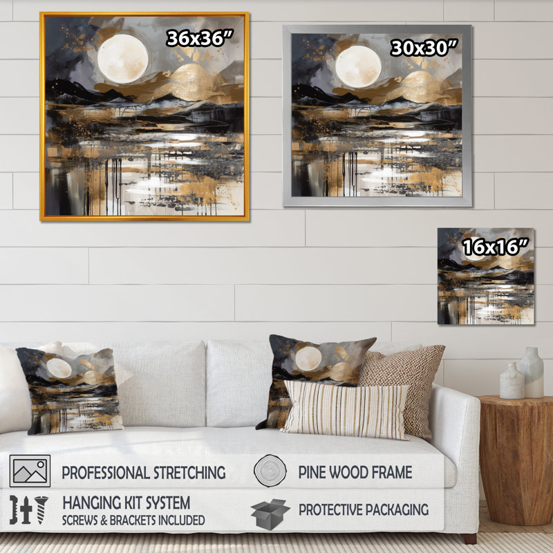 Florentia explorant la lune dorée en évolution V, Cadre photo noir, H 16 po x l 16 po x P 1 po