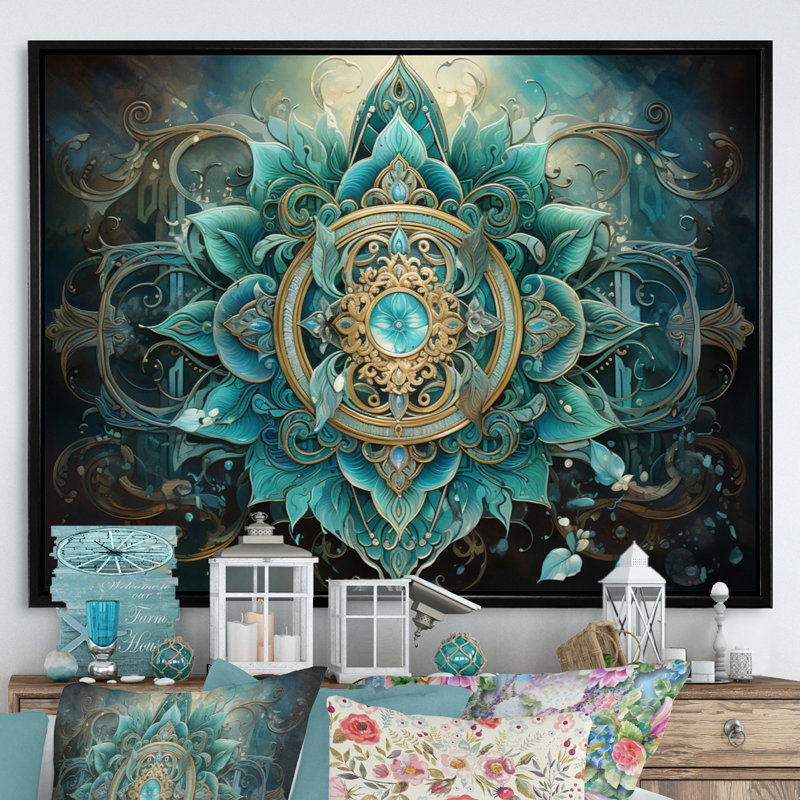 «Hinduisim Sacred Om Symbole» - Art mural sur toile de l'hindouisme, H 34 po x l 44 po x P 1,5 po, Cadre flottant noir