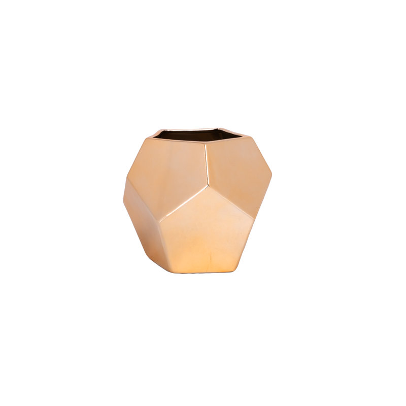 Ceramic Hexagon Pot Lg Metallic Finish Gold, 8'' H x 10'' W x 10'' D