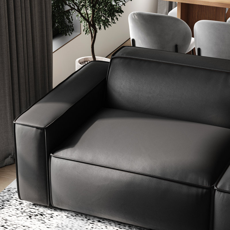 Hamall Valencia Nathan Full Aniline Leather Modular Sofa With Down Feather, Three Seats, Black Color