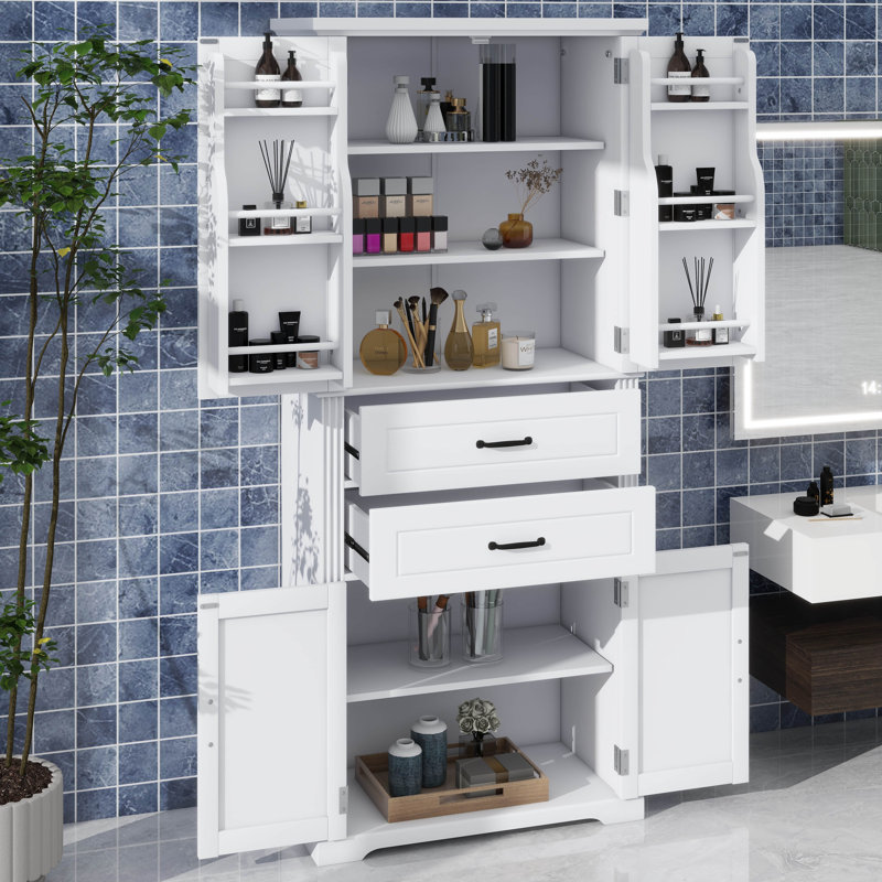 Armoire de rangement polyvalente pour la cuisine, la salle de bain, la salle à manger et le salon - équipée de 2 tiroirs coulissants et d'une tablette réglable
