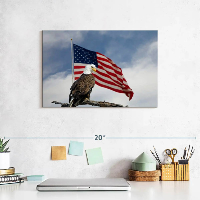 Brampt Perched Eagle American Flag, 8" H x 12" W
