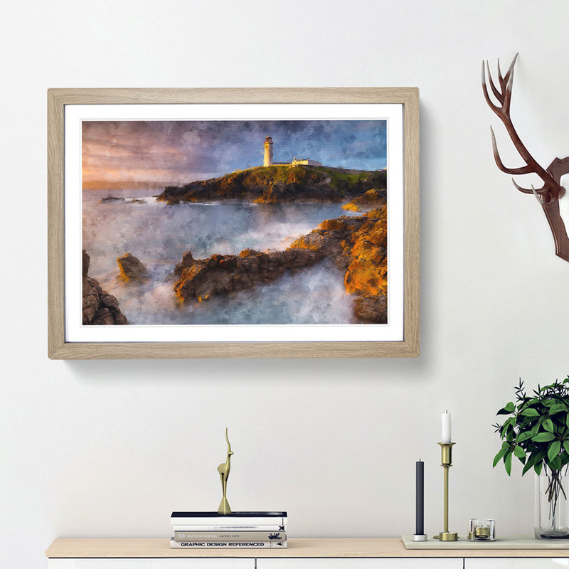 Fanad Head Lighthouse in Ireland - Picture Frame Graphic Art Print, 62cm H x 87cm W x 2cm D, Oak Framed