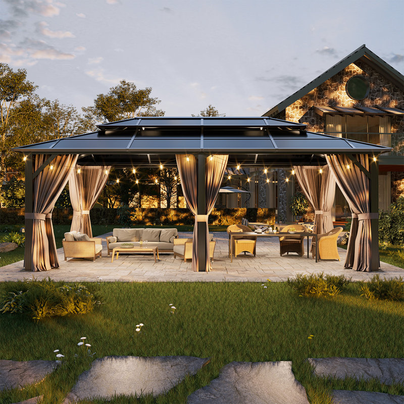20 Ft. W X 12 Ft. D Double Roof Gazebo With String Lights