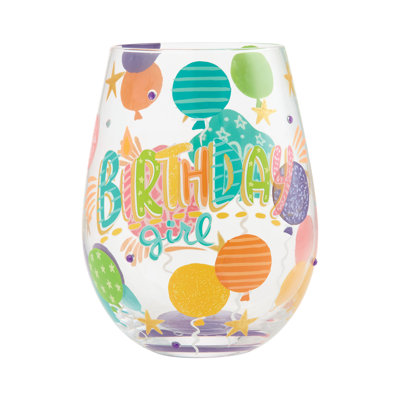 Enesco Designs by Lolita Birthday Girl Verre à vin sans pied artisanal peint à la main 20 oz.