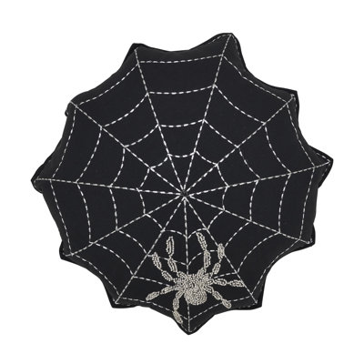Embroidered Spider Web Poly Filled Throw Pillow