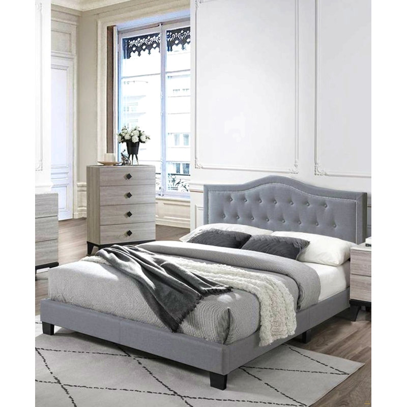 Tête de lit capitonnée 1pc, Gris, Grand lit