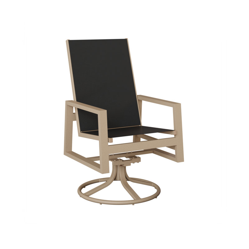 Berlin Gardens Vida Sling High Back Swivel Rocker Dining Chair, Black, Aluminum Sahara Speckle