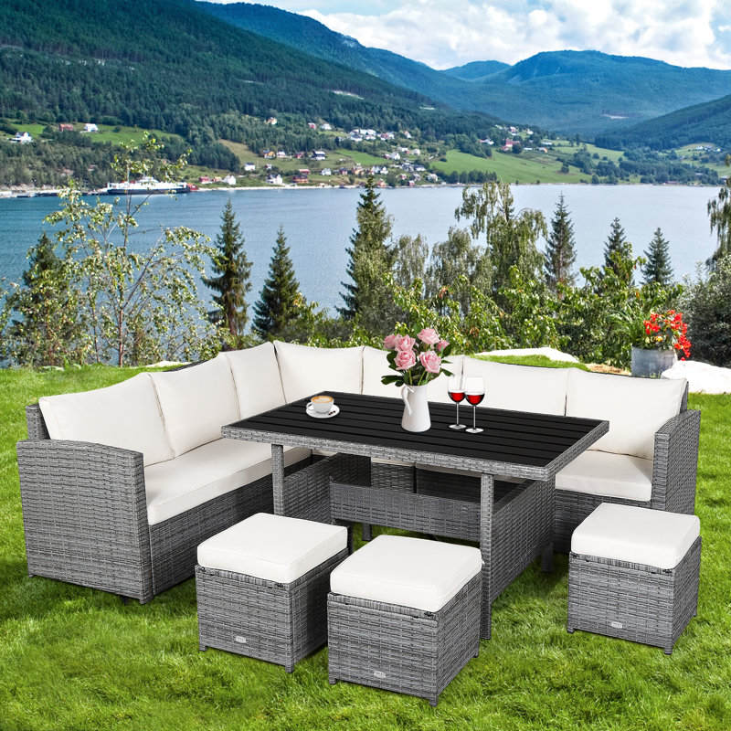 Kaniya Wicker 9 - Person Patio Conversation Set with Cushions, White