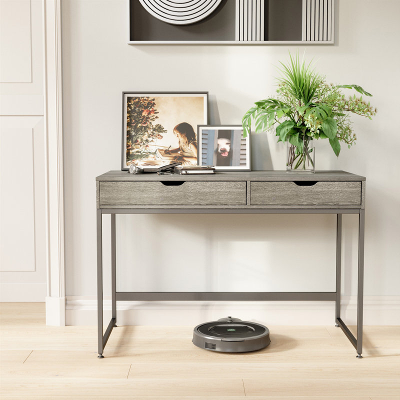 Alaina Stainless Steel Writing Desk, Gray/Black