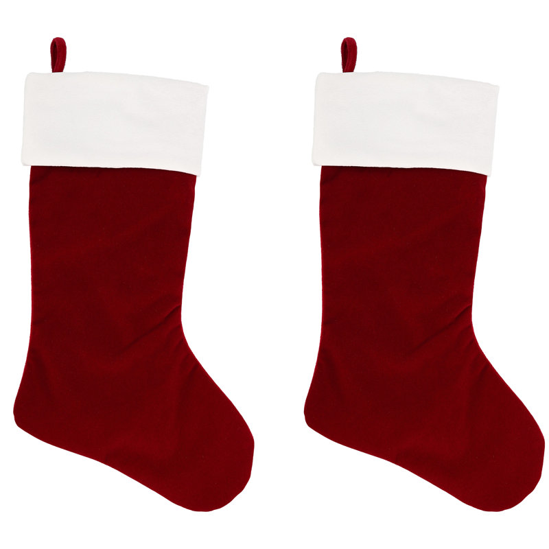 Deluxe Dark Red and White Adjustable Christmas Stockings, 2 Pack