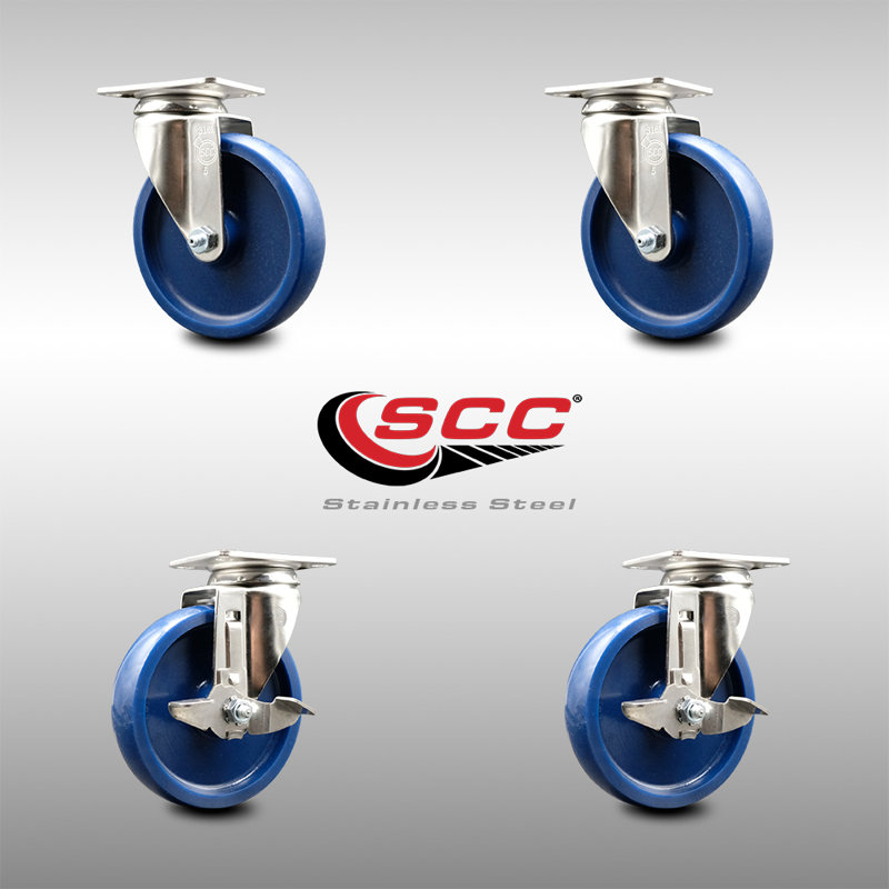 Solid Polyurethane Swivel Top Plate Caster Set with 2 Lock Brakes