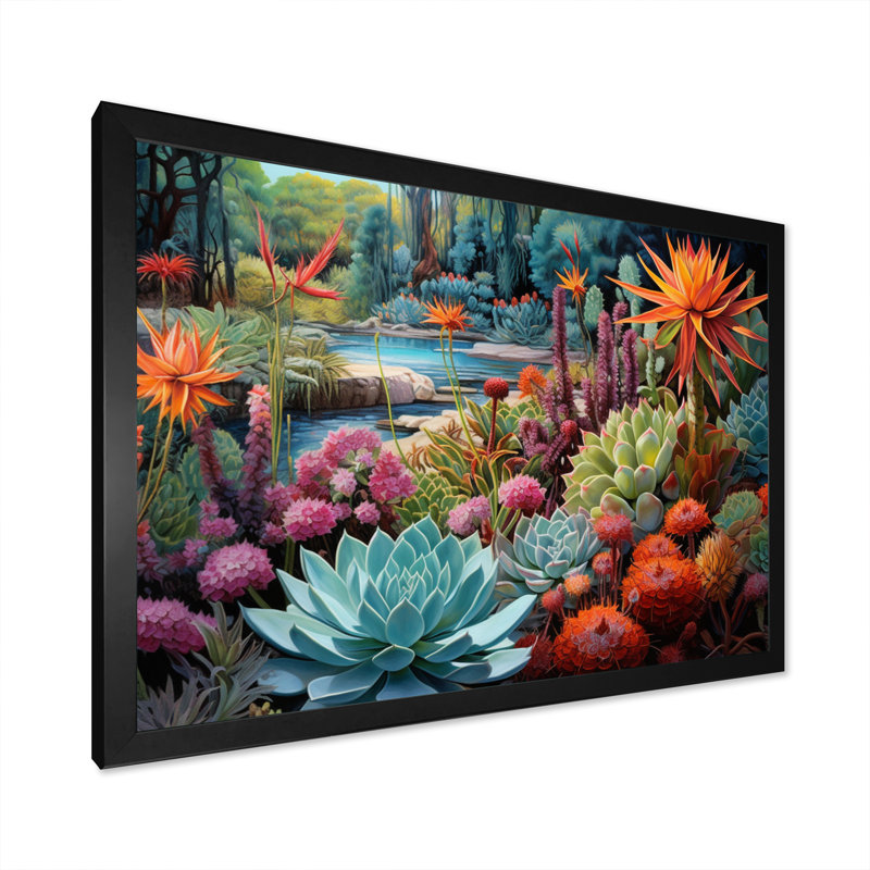 «Succulents Succulent Oasis III», reproduction sur toile, Cadre photo noir, H 16 po x l 32 po x P 1 po