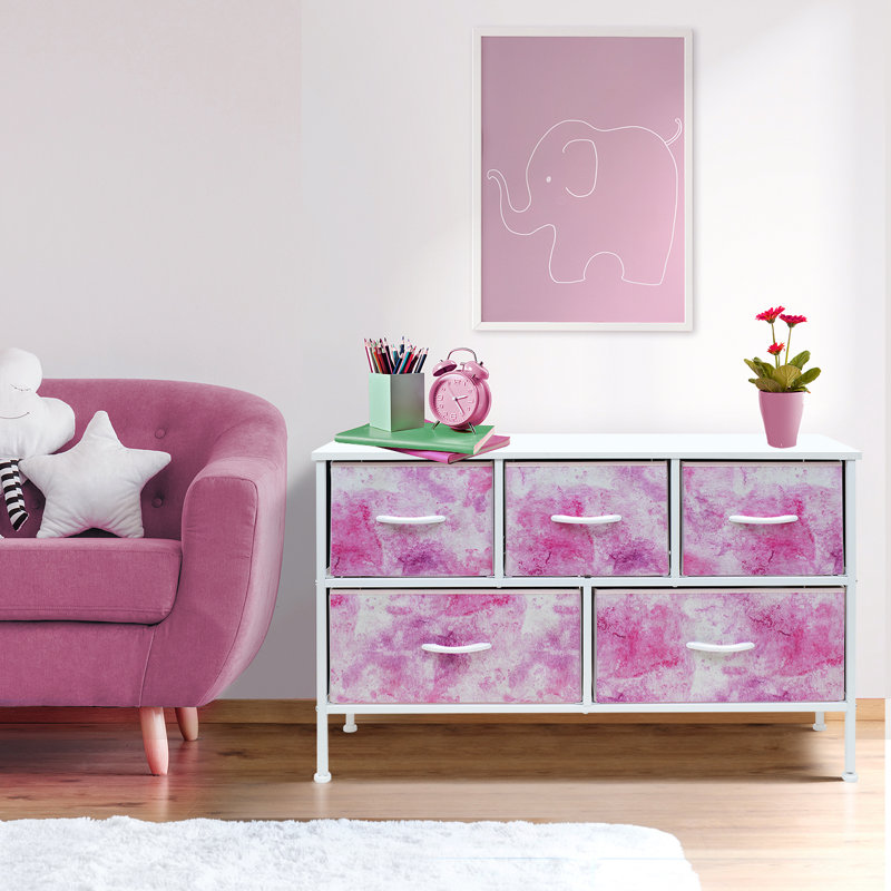 Commode à 5 tiroirs Sorbus, Teinture par nouage rose