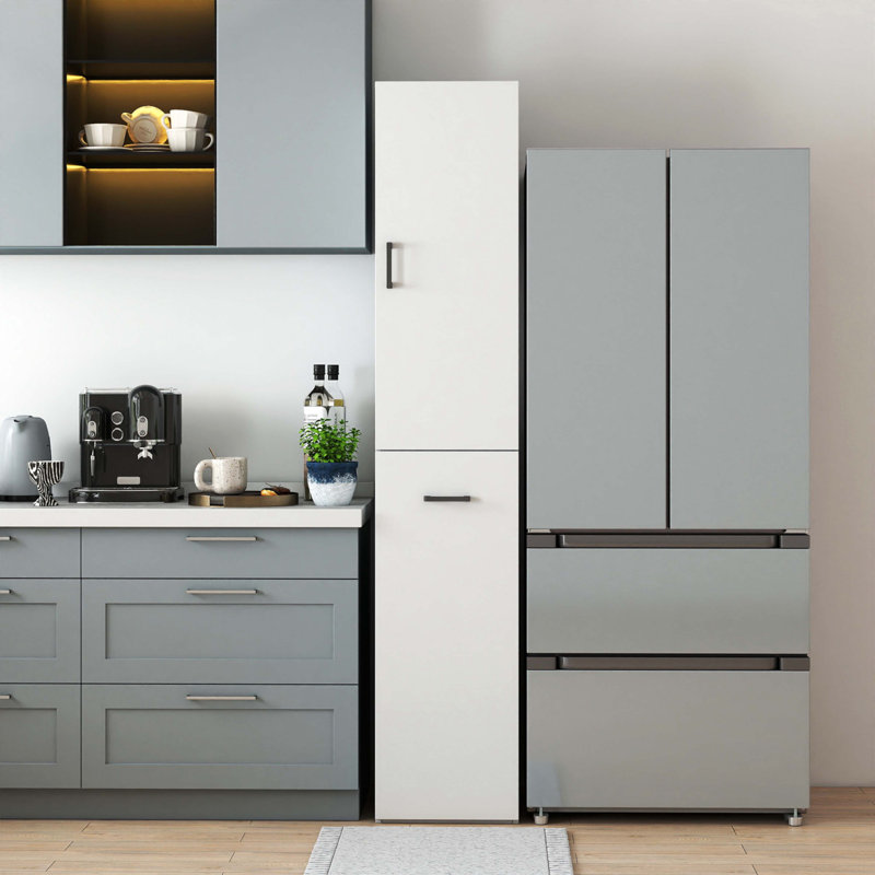 Armoire de cuisine, armoire haute, armoire autoportante avec 1 porte et 3 tablettes de rangement coulissantes multi-fonctionnelles pour la cuisine, la salle à manger et le salon