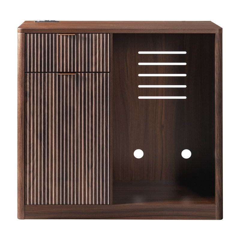 Meuble-bar à café de 100 cm avec compartiment réfrigérateur, rangement pour bouteilles de vin et station de recharge