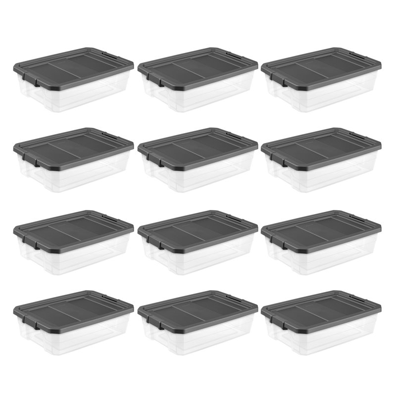 Sterilite Clear Plastic Stacking Storage Containers w/ Lid, 16 Quart, Clear/Gray