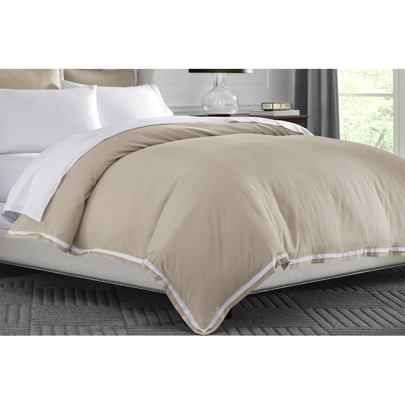 Martex 2000 Series UltraSoft Microbrushed Reversible Duvet Cover Set, Khaki/White, Full/Queen Duvet Cover + 2 Shams