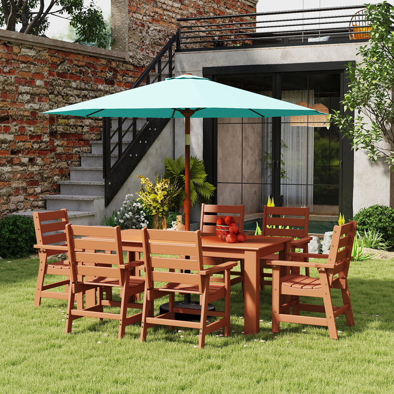 Parasol de patio 9 pi avec base, Turquoise