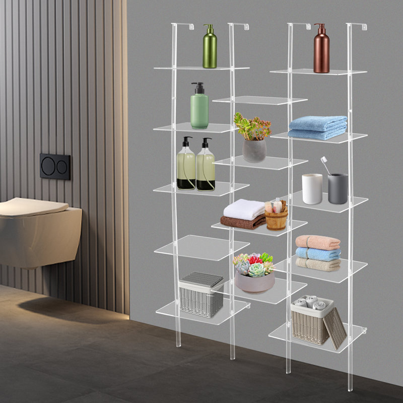 Bibliothèque murale multi-niveaux en acrylique, (5 tablettes) H 72,83 po x l 43,5 po x P 9,4 po