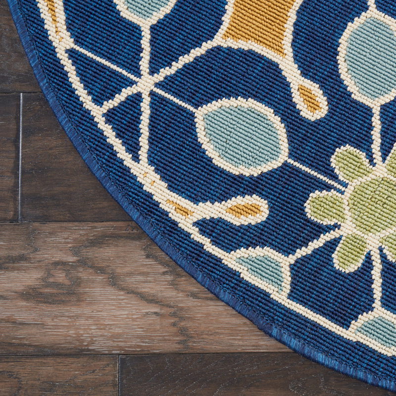 Palermo Geometric Navy/Blue/Gold Indoor/Outdoor Area Rug, Round 4'