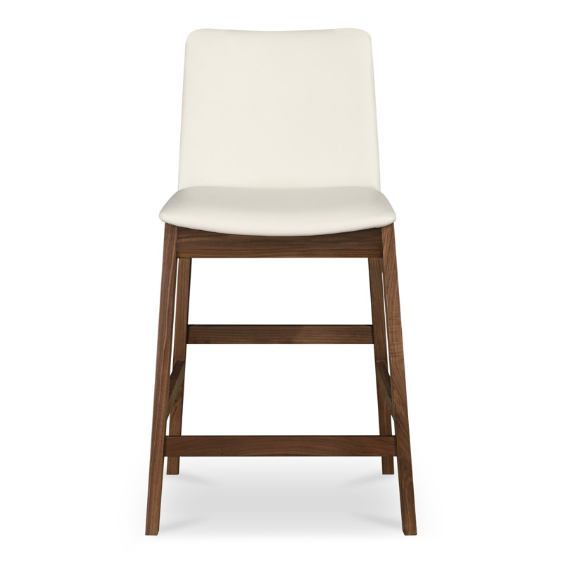 Tabouret de comptoir Anrey en PVC blanc, Noyer, Tabouret de comptoir (siège d'une hauteur de 26 p