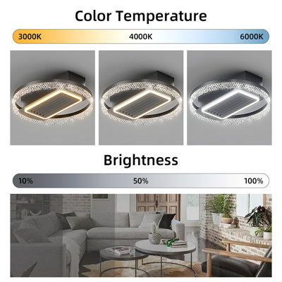20Inch Modern Leafless Ceiling Fan With Remote Control Removable And Washable, Reversible Motor