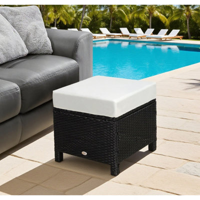 Repose-pieds d'extérieur multifonctionnel en rotin, sièges supplémentaires, table d'appoint avec coussin moelleux