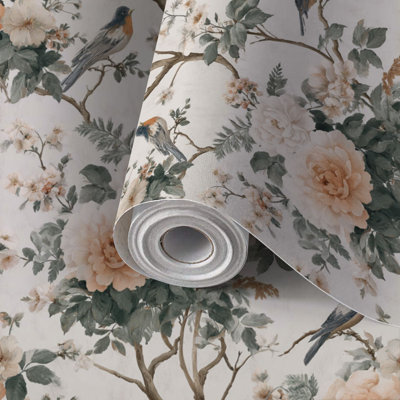 Papier auto-adhésif auto-adhésif et amovible à motif floral de style champêtre 24 po x 118 po (60 x 300 cm)