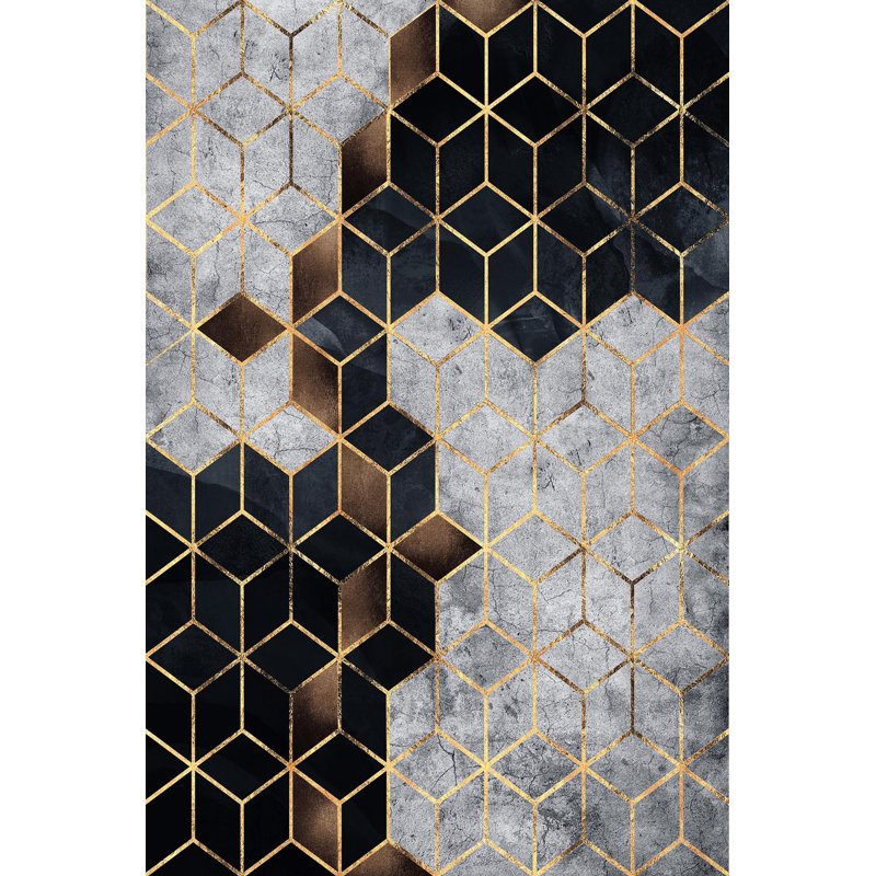 Stylish Woven Carpet (4 x 6 Feet), 100% Polyester, 0.3 in Pile Height | Antibacterial, Non-Slip PVC Dot Underside | Machine Washable, 3D Digital Printed Design | Perfect for Living Room, Bedroom & Office Decor