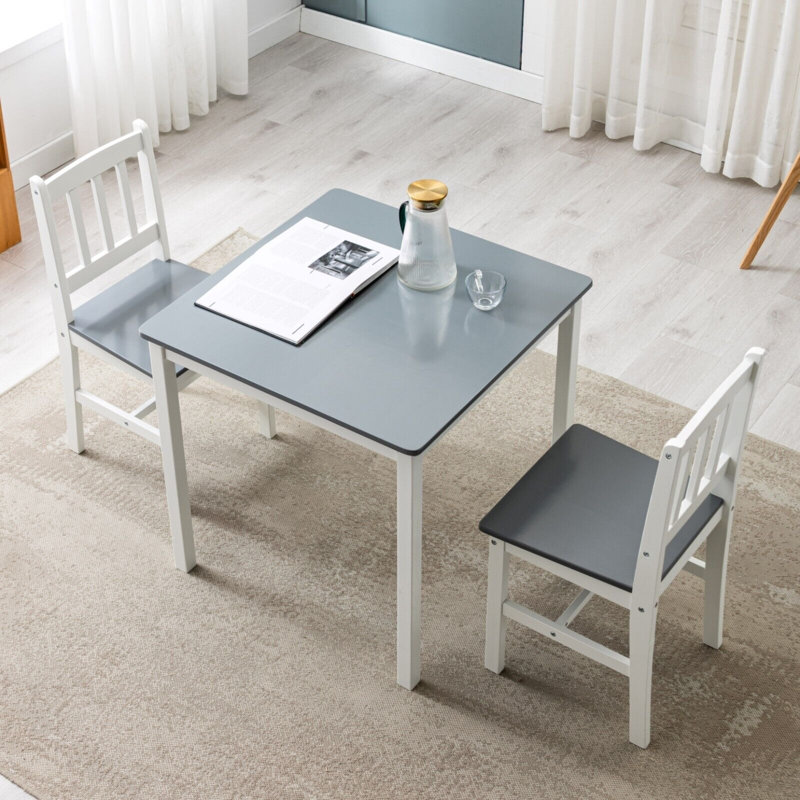 Abhir 2 - Person Pine Solid Wood Dining Set, Grey, Grey/White