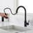 Modern Pull-Out Spray Kitchen Faucet In Matte Black, Stainless Steel Material For Long-Lasting Use And Style With Pull Out Spray, Black Steel, Single Easy Control Of Water Flow Temperature