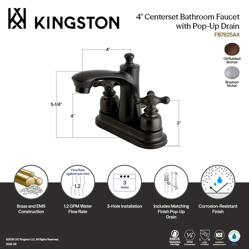 Victorian Centerset Lavatory Faucet with Drain Assembly, Brushed Nickel