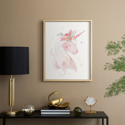 «Sweet Unicorn II», reproduction encadrée - bois massif