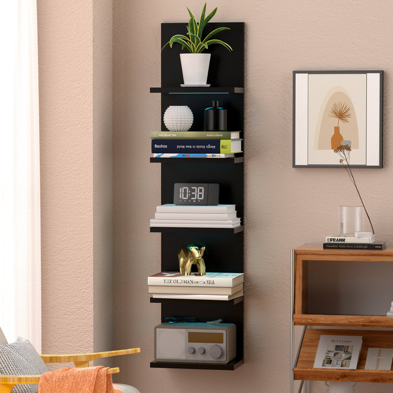 5-Tier Floating Wall Shelf with Bulit-in RGB Lights, Black