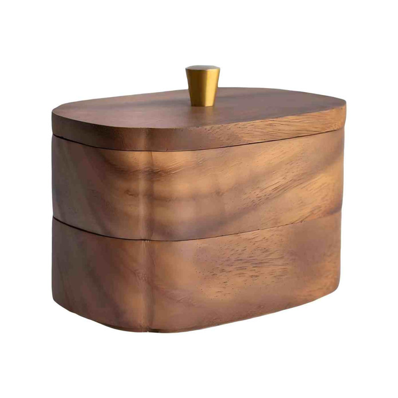 Pots de salle de bain en acacia avec couvercle Qtip